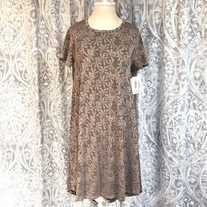 NWT LuLaRoe Elegant Carly Dress with Raised Daisy Flower Details Brown Tones XS